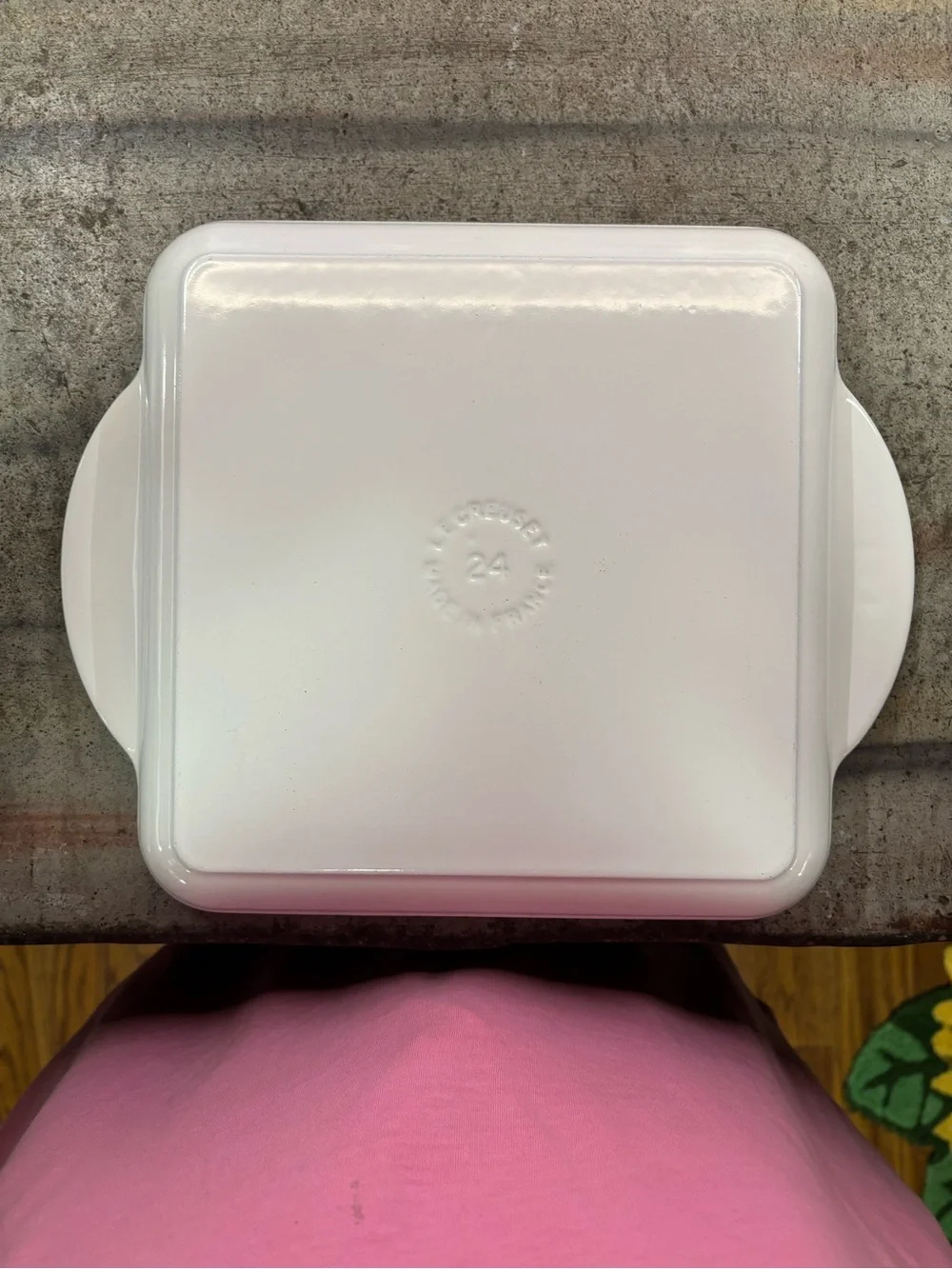 Le Creuset Square Grill Pan in Black with White Handles